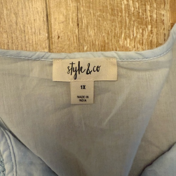 Style & Co Womens Light Blue Embroidered Tunic Top With Tassels Size 1X - Picture 2 of 8